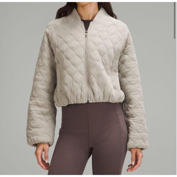 lululemon athletica Jackets & Blazers - Lululemon Quilted Bomber Zip-Up Jacket Gray Size 8 Cotton-Blend Cropped Casual